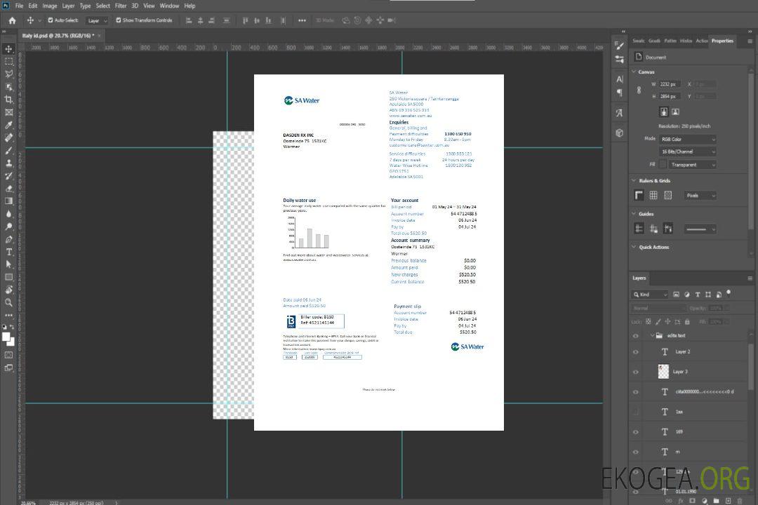 Modèle Word et PDF de facture de services publics de l'eau des Pays-Bas SA template